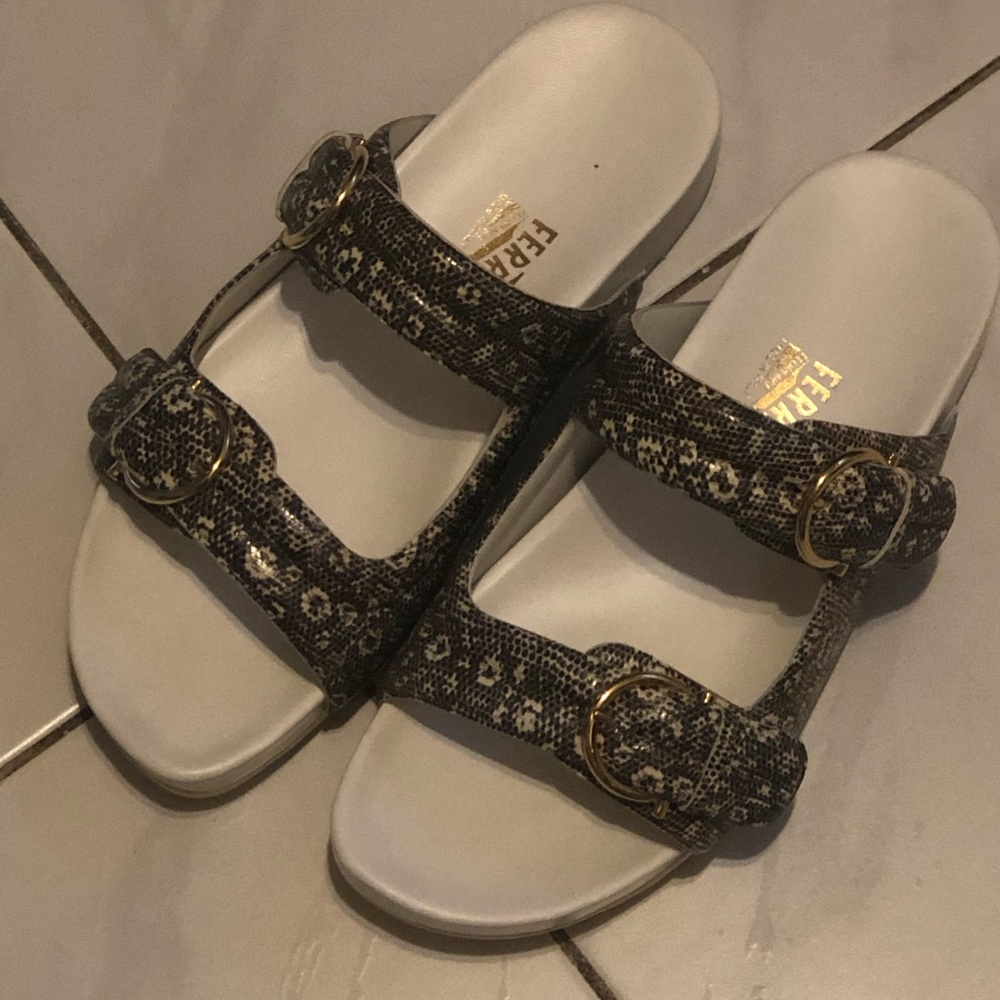 Ferragamo snake print slides size 10